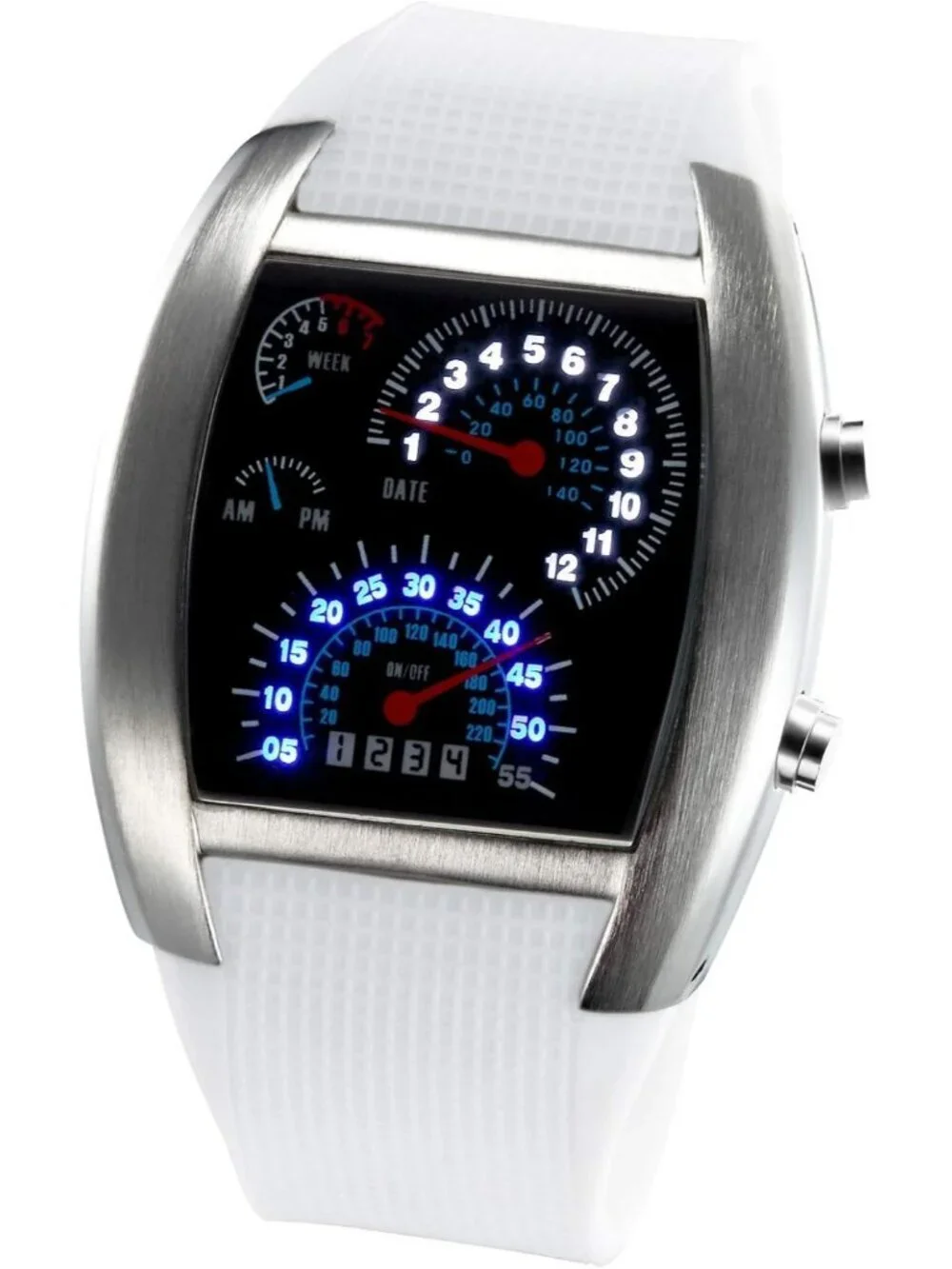Men's White Analog Quartz Silicone Triangle Dial Iron Cobra LED Digital Watch